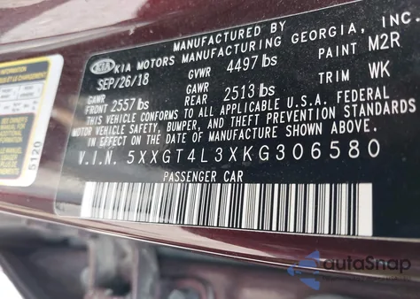 2019 Kia Optima Lx из США, поврежденный, VIN 5XXGT4L3XKG306580